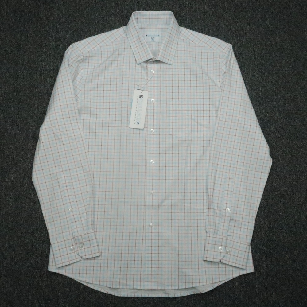And Collar Shirt Men Extra Large White Slim Plaid Range Performance Long Sleeve